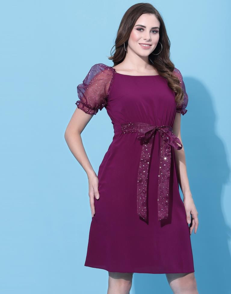 Wine puff sleeve dress | Leemboodi