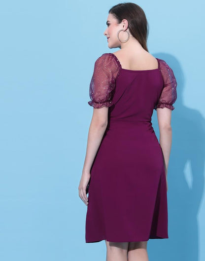 Wine puff sleeve dress | Leemboodi