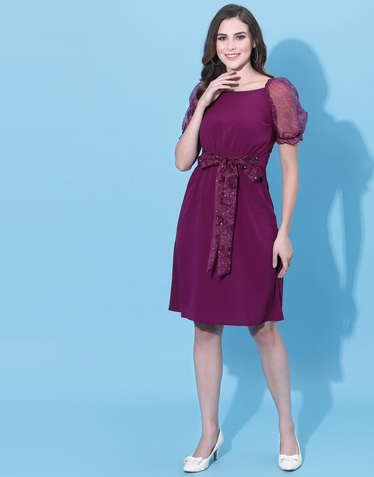 Wine puff sleeve dress | Leemboodi