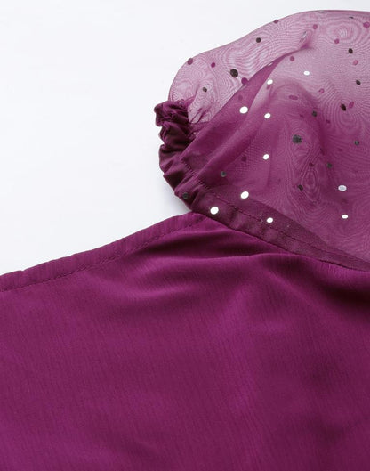 Wine puff sleeve dress | Leemboodi