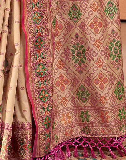 Beige Silk Woven Saree