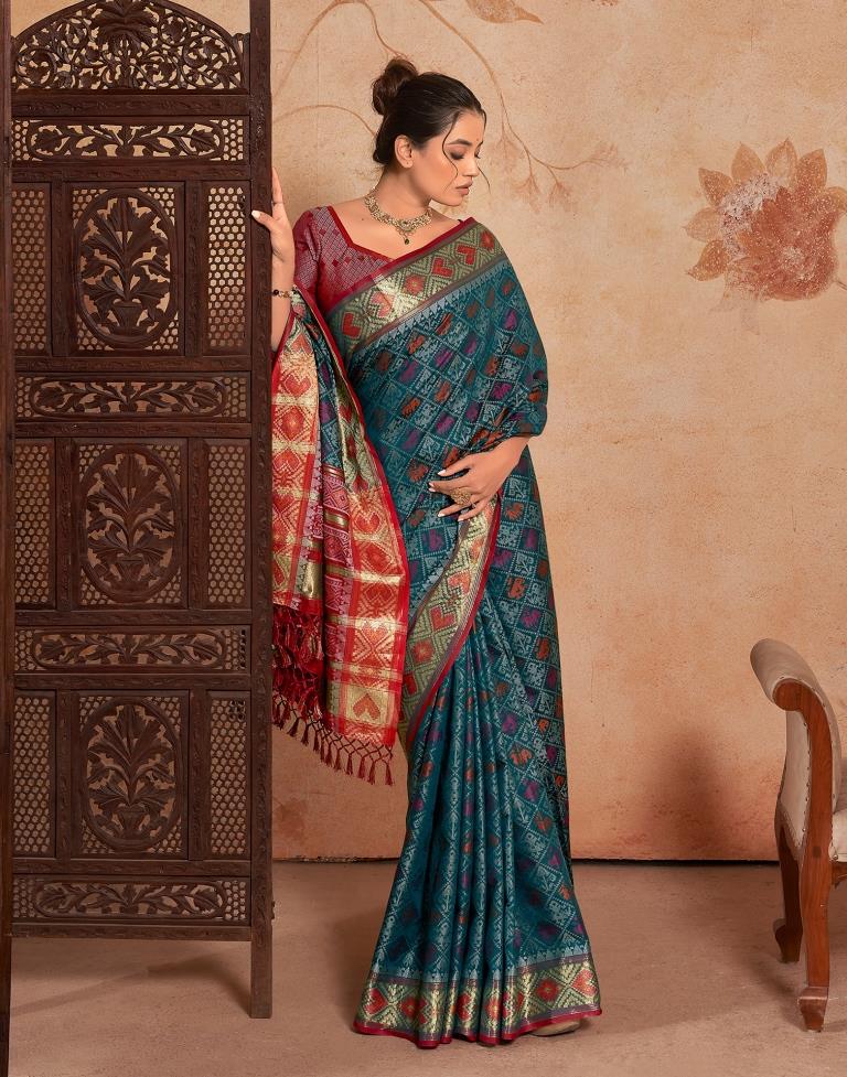 Dark Rama Blue Silk Woven Saree