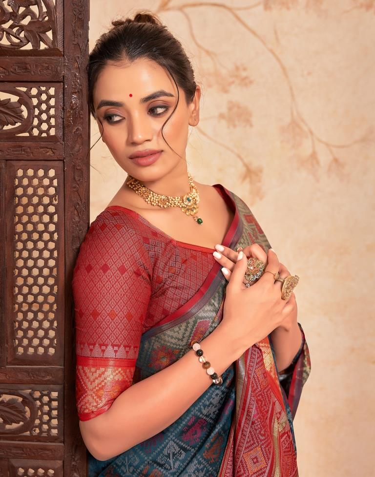 Dark Rama Blue Silk Woven Saree