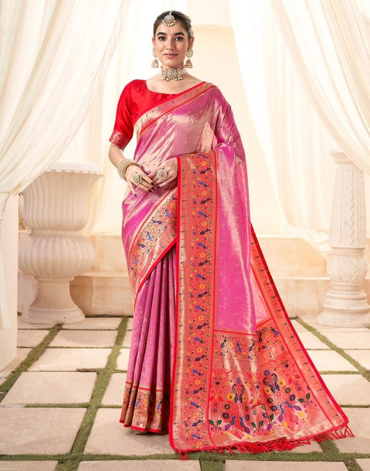 Pink Silk Woven Saree