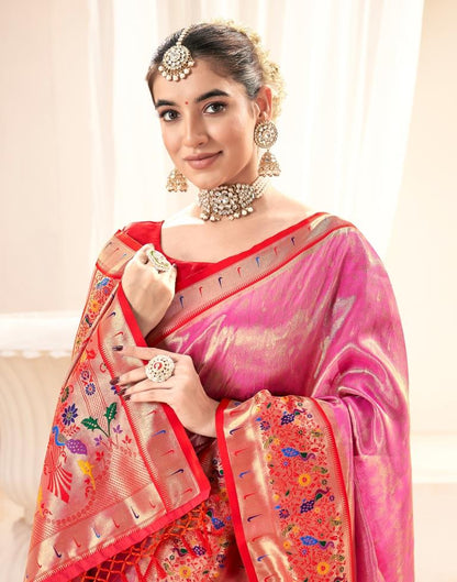 Pink Silk Woven Saree