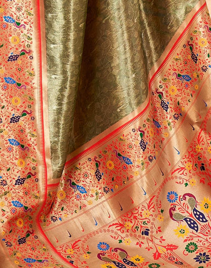 Army Green Silk Woven Saree