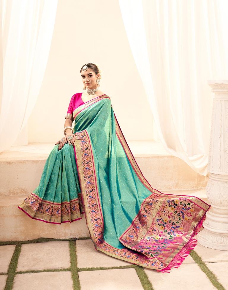 Sky Turquoise Silk Woven Saree