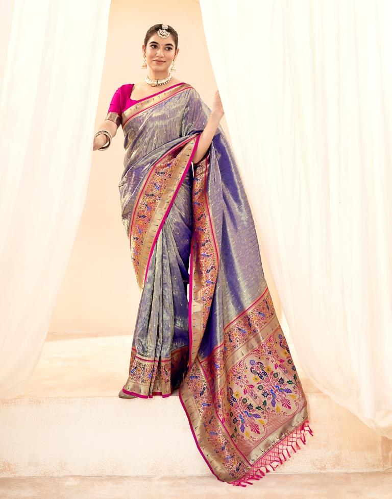 Voilet Silk Woven Saree