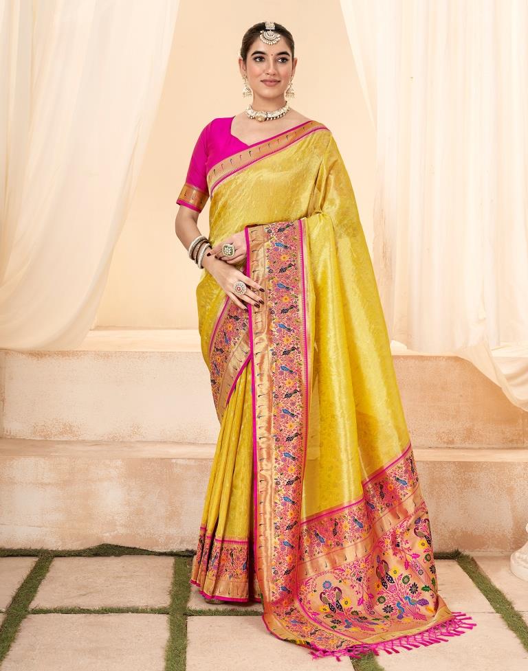 Yellow Silk Woven Saree