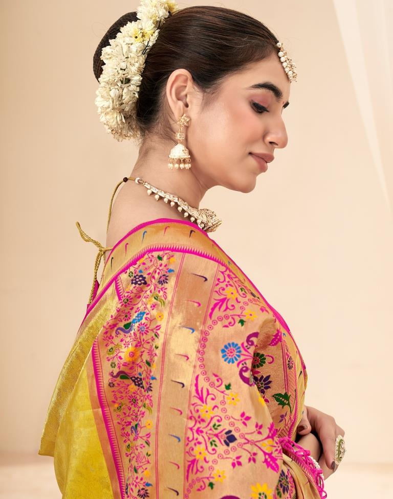 Yellow Silk Woven Saree