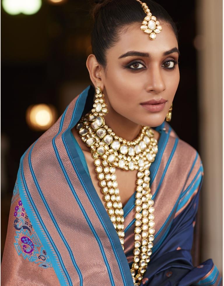 Navy Blue Silk Woven Saree