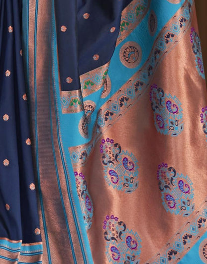 Navy Blue Silk Woven Saree