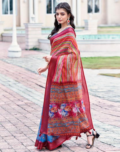 Sky Blue Linen Printed Saree