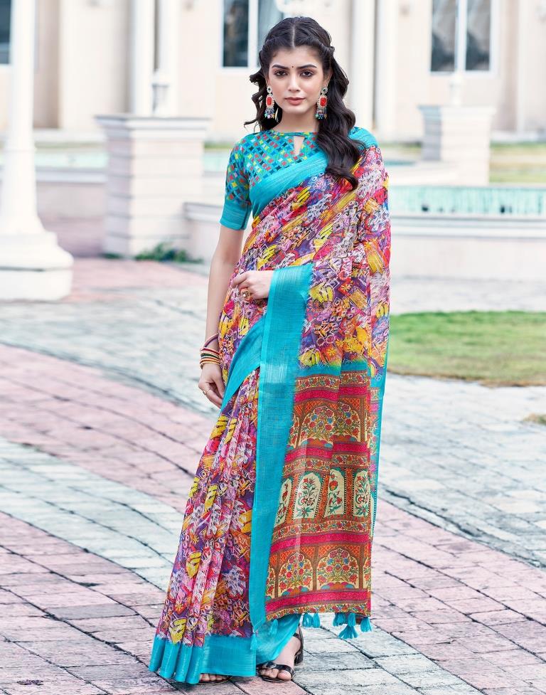 Multi Linen Printed Saree