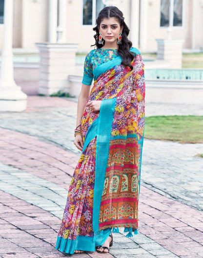Multi Linen Printed Saree