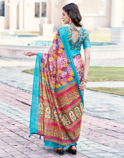 Multi Linen Printed Saree