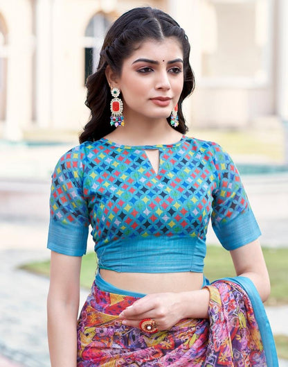 Multi Linen Printed Saree