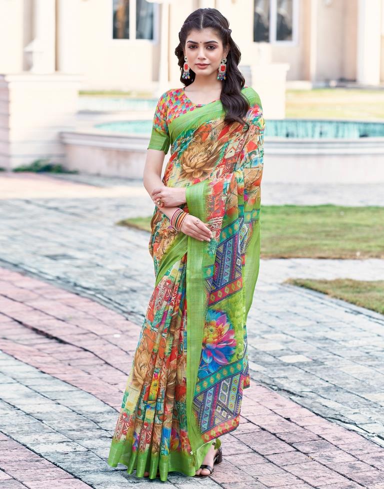 Multi Linen Printed Saree