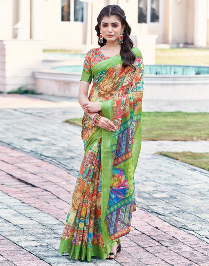 Multi Linen Printed Saree