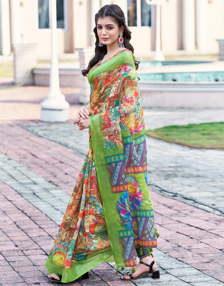 Multi Linen Printed Saree