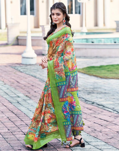 Multi Linen Printed Saree