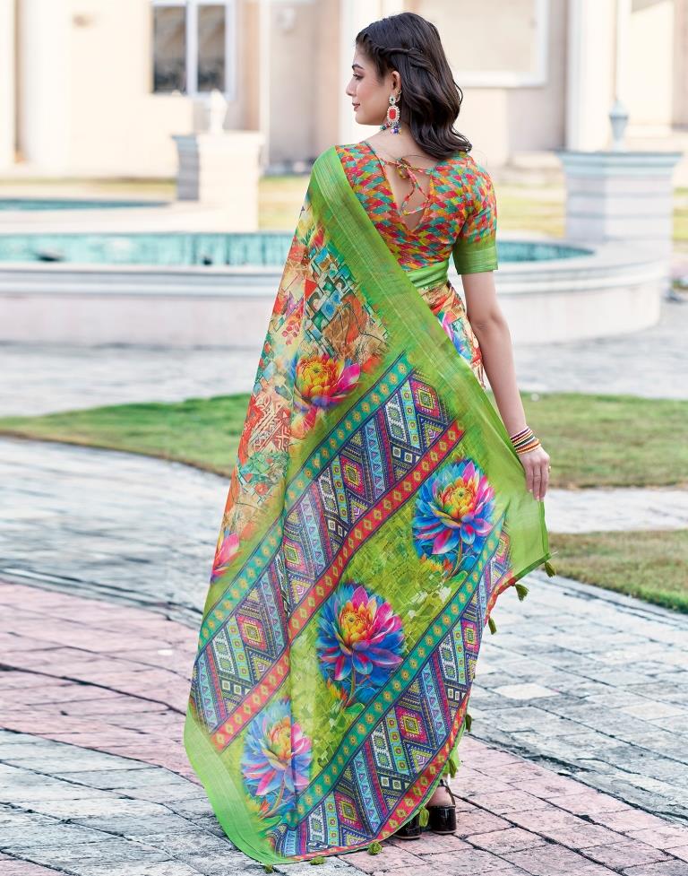 Multi Linen Printed Saree