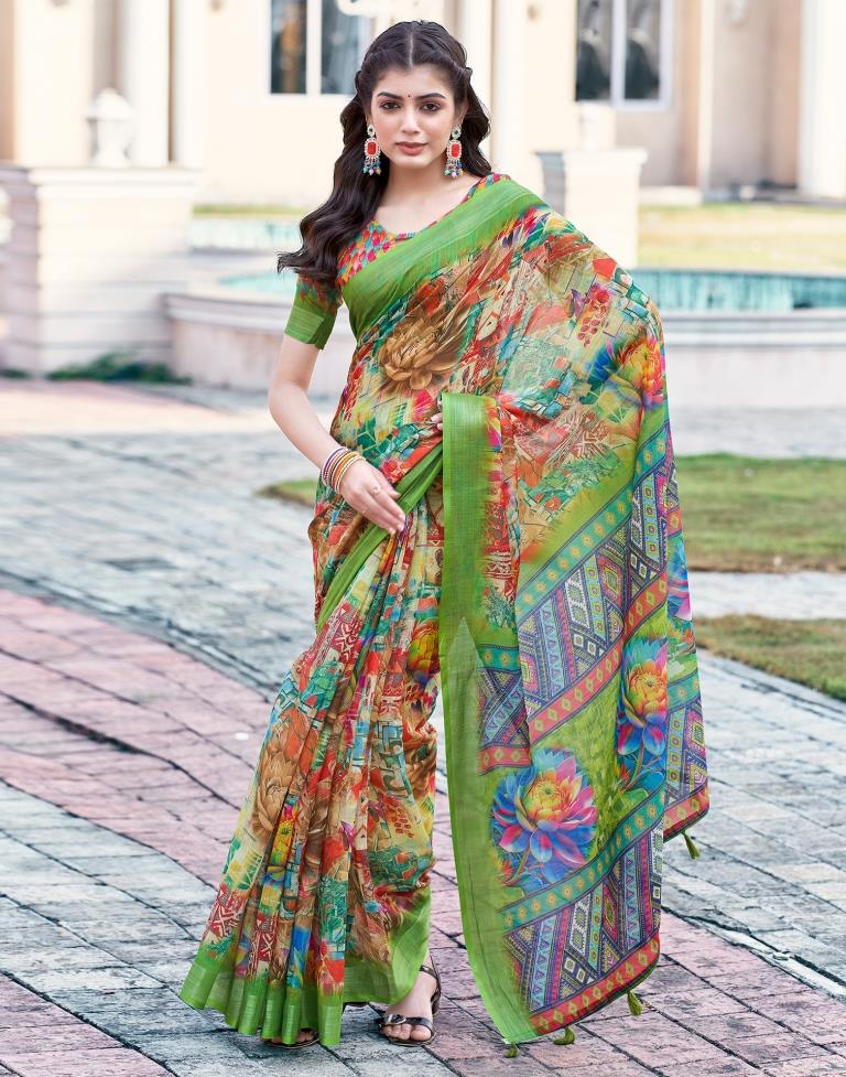 Multi Linen Printed Saree