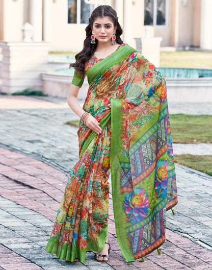 Multi Linen Printed Saree