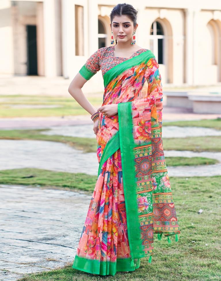 Multi Linen Printed Saree