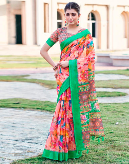 Multi Linen Printed Saree