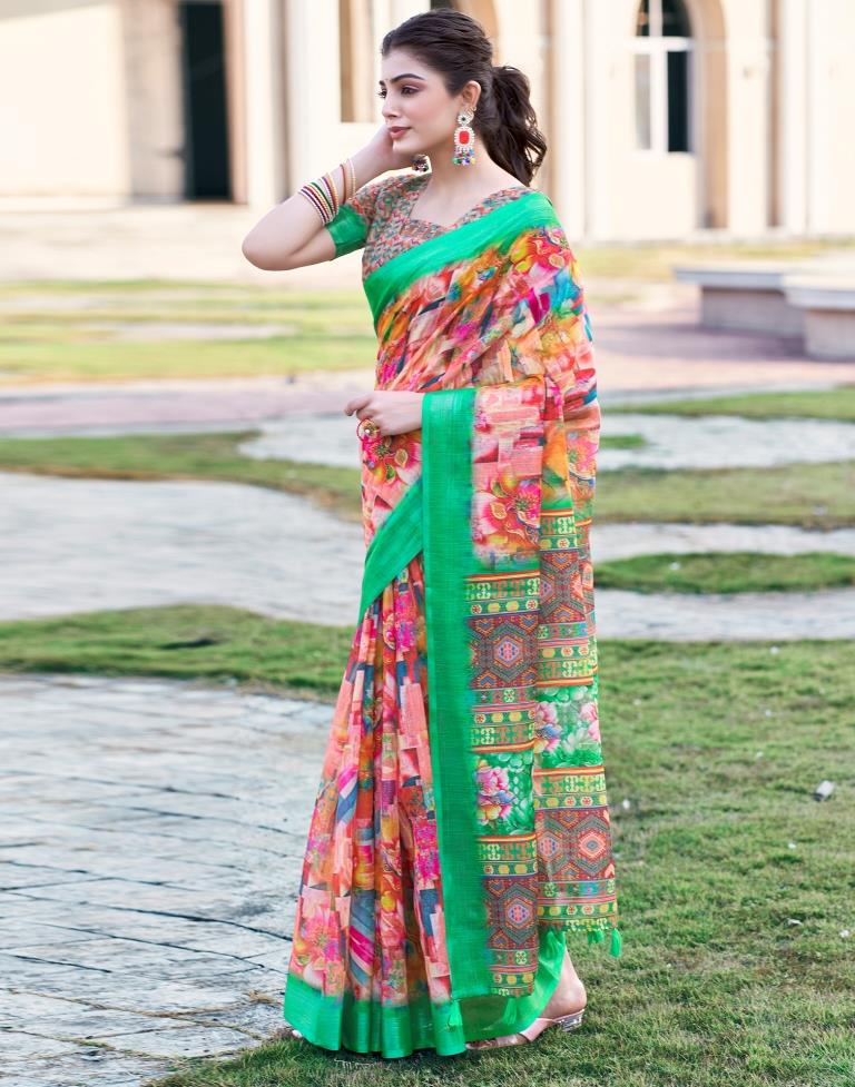 Multi Linen Printed Saree