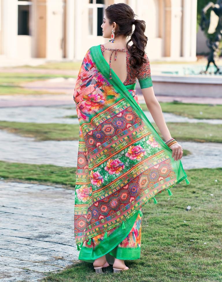 Multi Linen Printed Saree