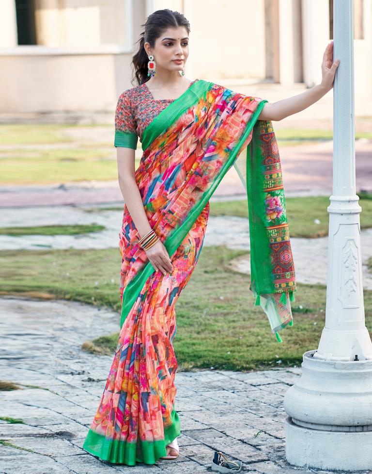 Multi Linen Printed Saree