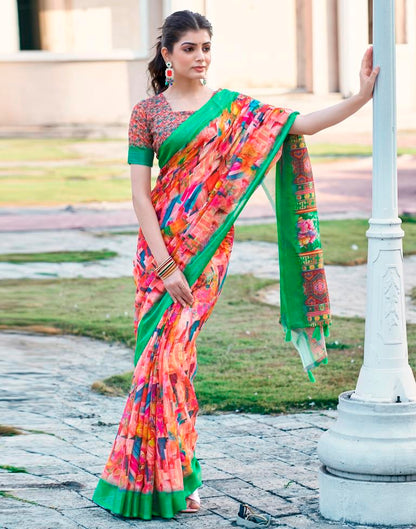 Multi Linen Printed Saree