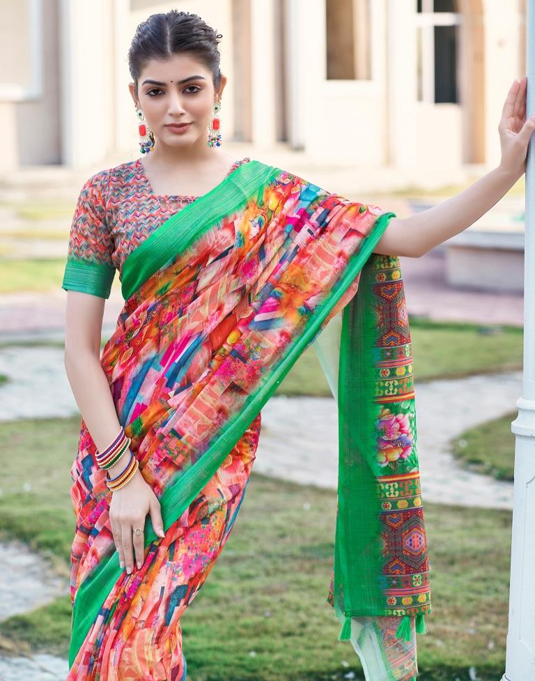 Multi Linen Printed Saree