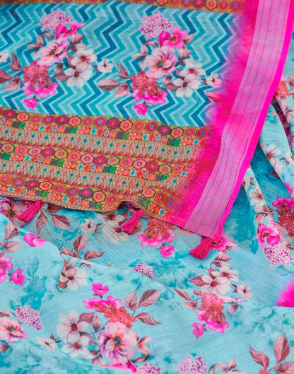Light Blue Linen Printed Saree