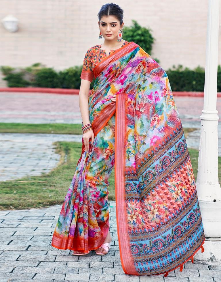 Multi Linen Printed Saree