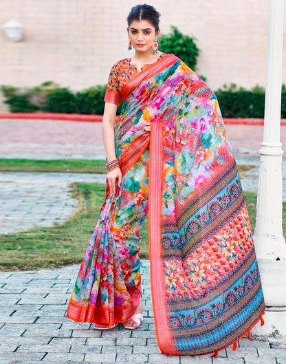 Multi Linen Printed Saree
