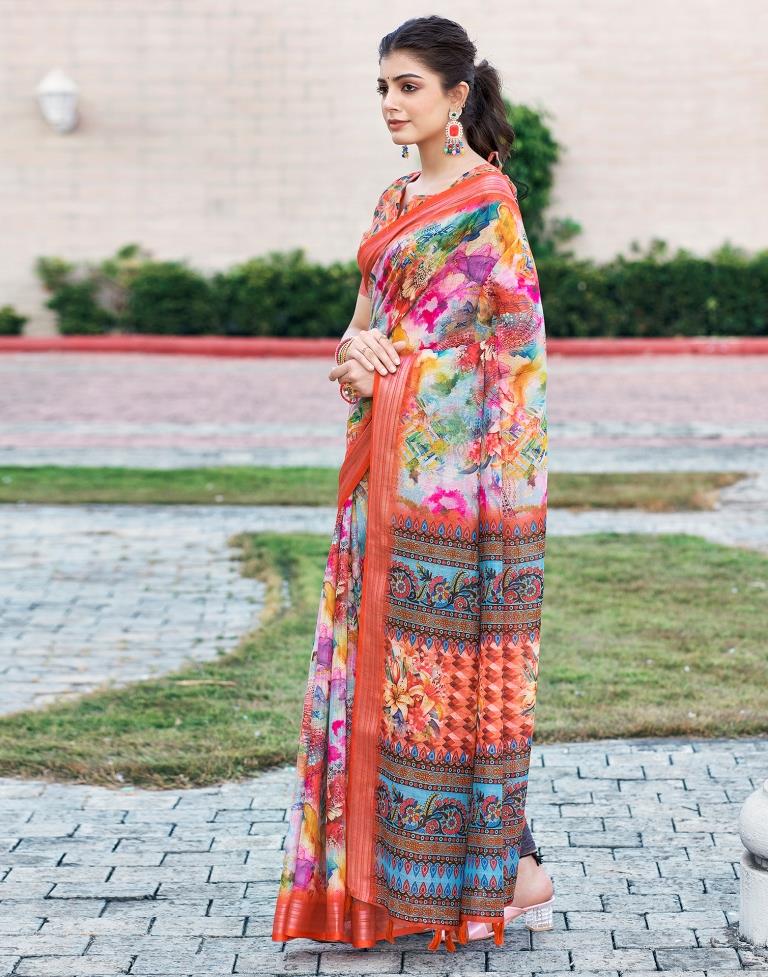 Multi Linen Printed Saree