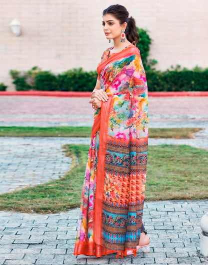 Multi Linen Printed Saree