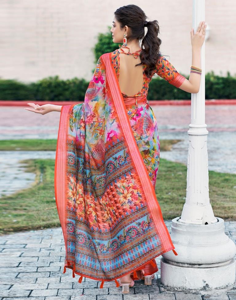 Multi Linen Printed Saree