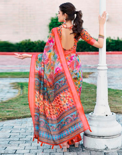 Multi Linen Printed Saree