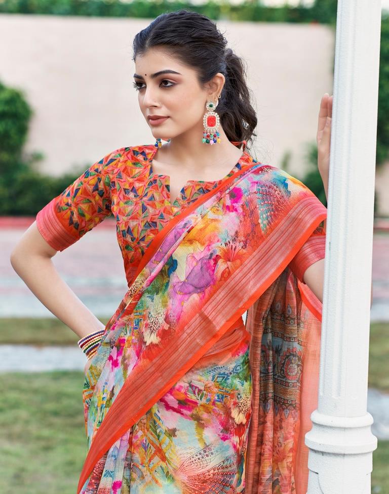 Multi Linen Printed Saree