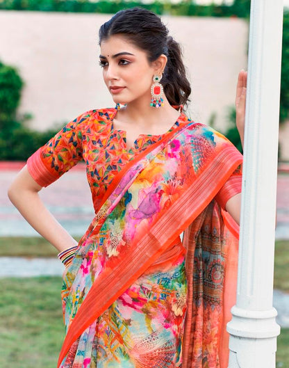 Multi Linen Printed Saree