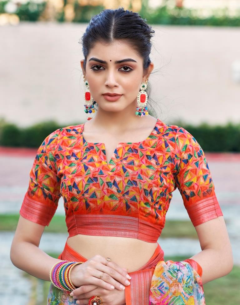 Multi Linen Printed Saree