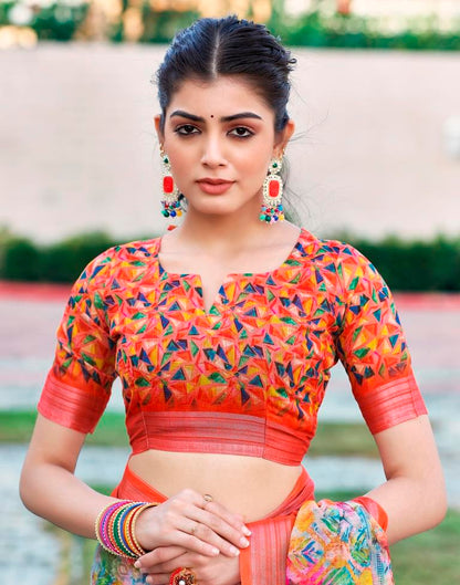 Multi Linen Printed Saree