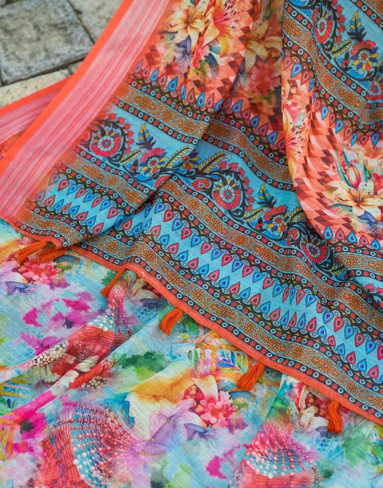 Multi Linen Printed Saree