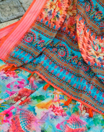 Multi Linen Printed Saree