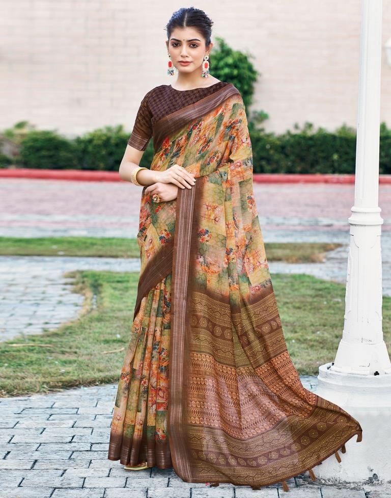 Light Green Linen Printed Saree