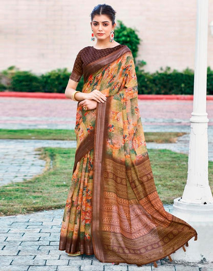 Light Green Linen Printed Saree